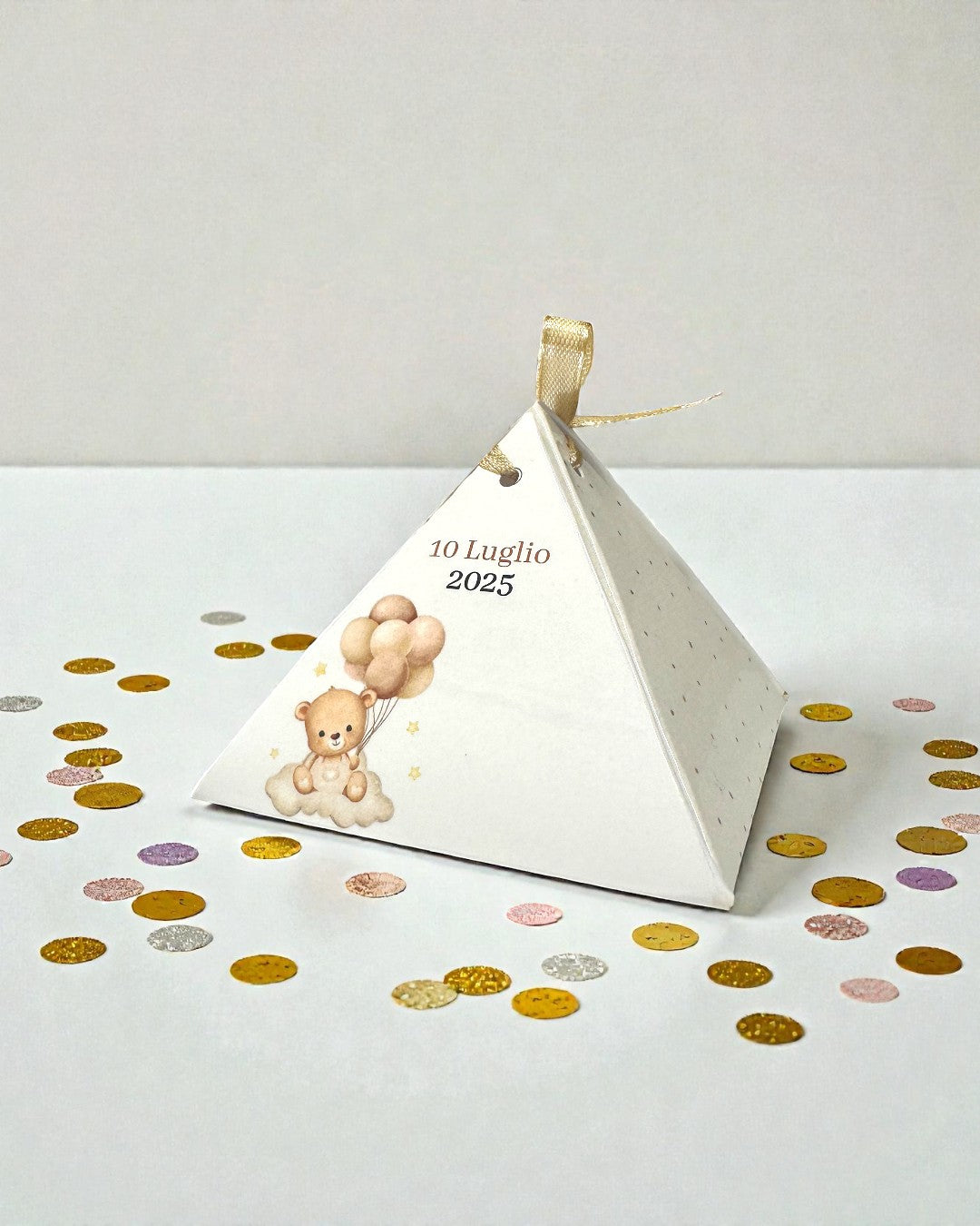 Scatolina Portaconfetti Battesimo Piramide Orsetto