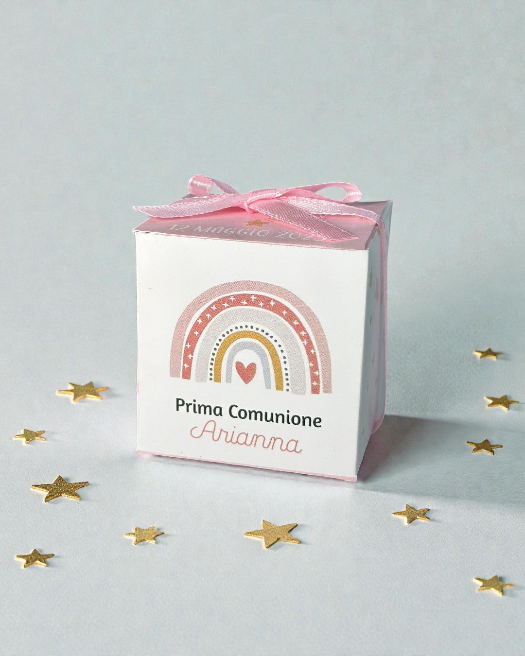 Scatolina Portaconfetti – Arcobaleno Rosa Baby, Personalizzabile