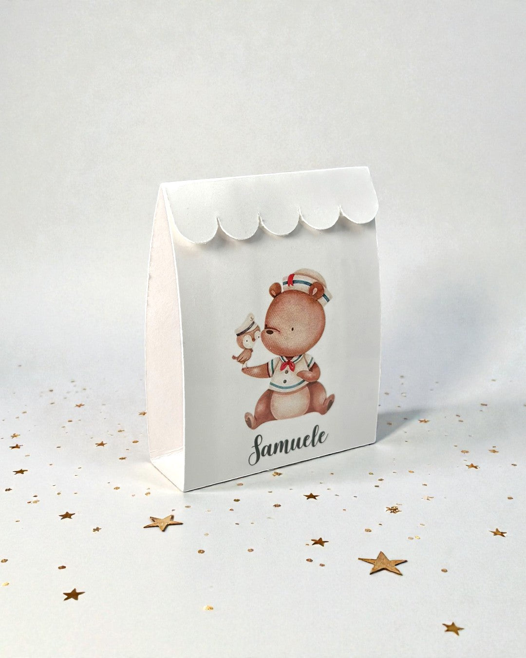 Scatolina Portaconfetti Battesimo – Orsetto Marinaretto Personalizzabile