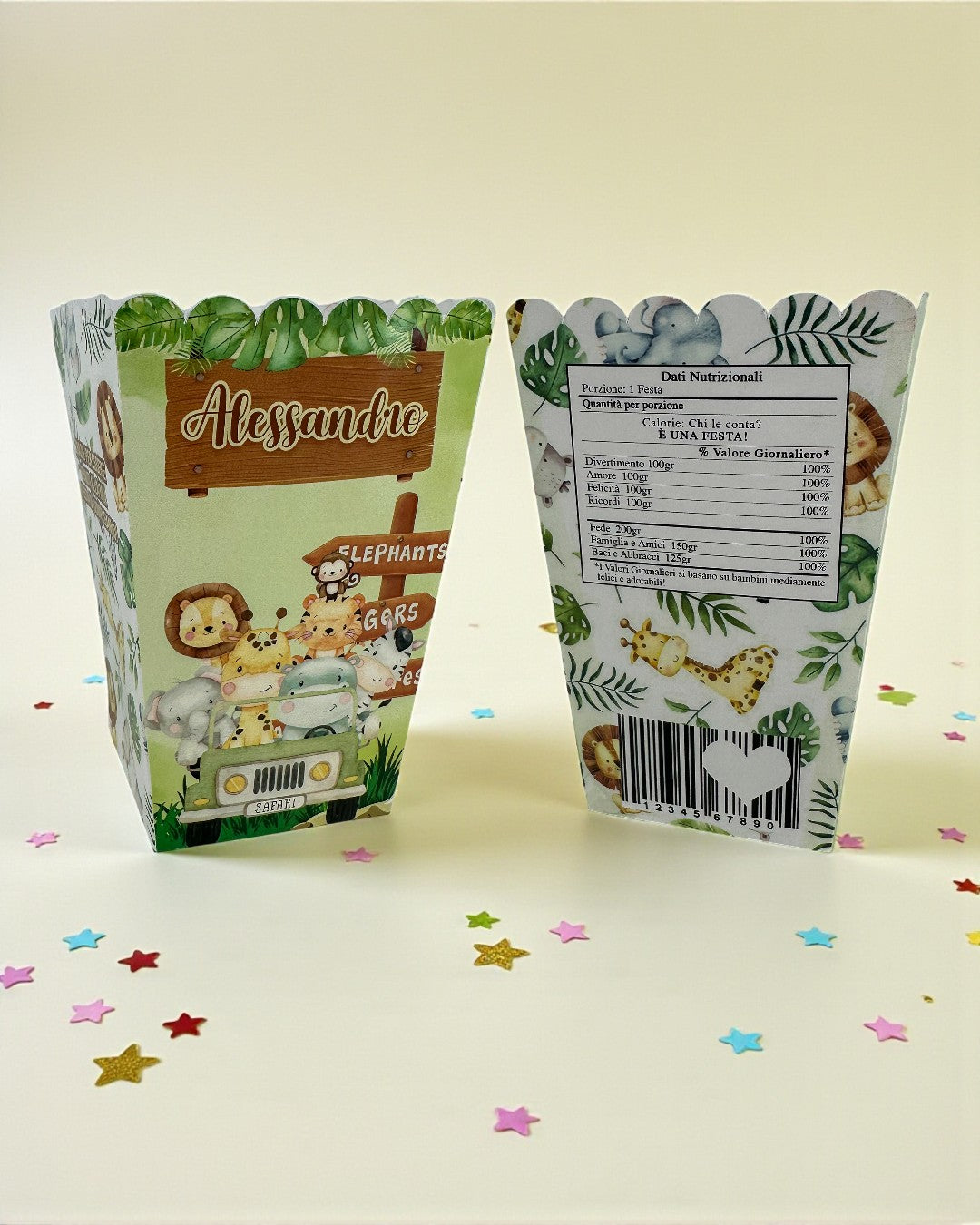Scatoline Popcorn Safari Personalizzate per Feste Bambini
